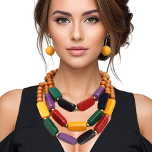 Load image into Gallery viewer, Beaded Necklace Multicolor Geo Wood Bead Set Women
