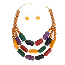 Load image into Gallery viewer, Beaded Necklace Multicolor Geo Wood Bead Set Women
