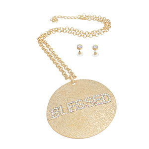 Necklace Long Gold Chain BLESSED Pendant Women