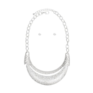 Bib High Shine Rigid Silver Plate Bling Necklace