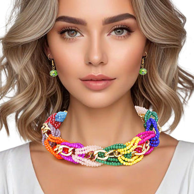 Necklace Woven Multicolor Bead Chain Set for Women