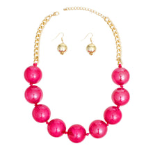 Load image into Gallery viewer, Necklace Fuchsia Marble Jumbo Ball Bead Set
