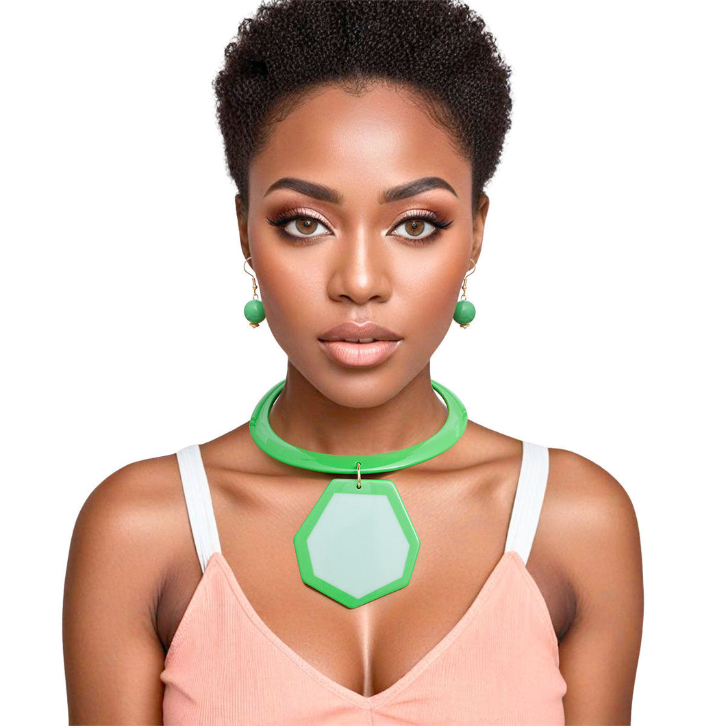 Necklace Retro Green Geo Pendant Collar for Women