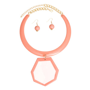 Necklace Retro Pink Geo Pendant Collar for Women