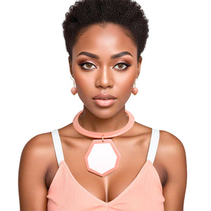 Necklace Retro Pink Geo Pendant Collar for Women