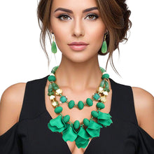 Load image into Gallery viewer, Beaded Necklace Green Petals Layered Set Women
