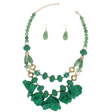 Load image into Gallery viewer, Beaded Necklace Green Petals Layered Set Women
