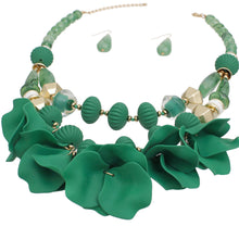 Load image into Gallery viewer, Beaded Necklace Green Petals Layered Set Women
