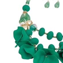 Load image into Gallery viewer, Beaded Necklace Green Petals Layered Set Women
