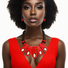 Load image into Gallery viewer, Necklace Vintage Red and Black Beaded Bib Women
