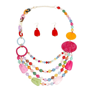 Beaded Multicolor Long Layered Marbled Necklace