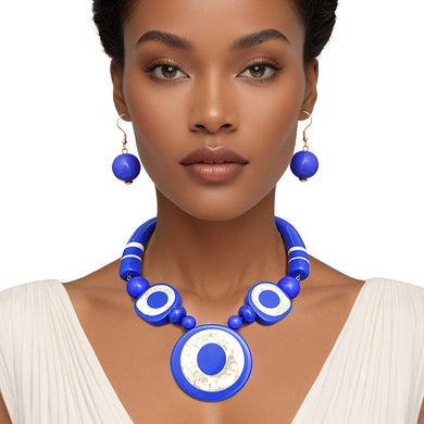 Tribal Horn Royal Blue Beaded Necklace for Women