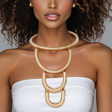 Load image into Gallery viewer, Bib Gold Rigid Coiled Spring U Drop Necklace
