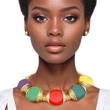 Load image into Gallery viewer, Necklace Multicolor Wood and Wire Heavy Collar Set
