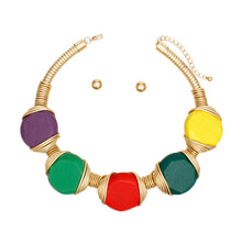 Load image into Gallery viewer, Necklace Multicolor Wood and Wire Heavy Collar Set
