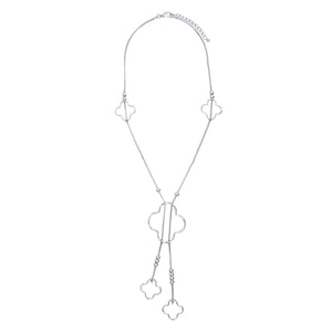 Negligee Long Silver Box Chain Quatrefoil Necklace