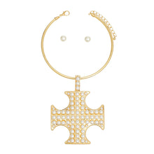 Load image into Gallery viewer, Pendant Gold Pearl Cross Pattee Necklace for Women
