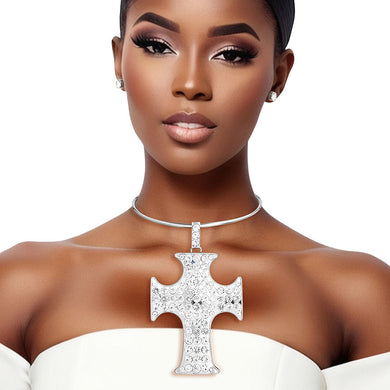 Pendant Silver Power Pave Cross Necklace for Women