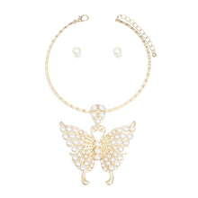 Load image into Gallery viewer, Choker Gold Pearl Butterfly Pendant Necklace
