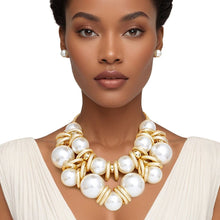 Load image into Gallery viewer, Necklace Jumbo Cream Pearl Gold Link Bib Set Women
