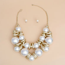 Load image into Gallery viewer, Necklace Jumbo Cream Pearl Gold Link Bib Set Women
