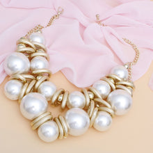 Load image into Gallery viewer, Necklace Jumbo Cream Pearl Gold Link Bib Set Women
