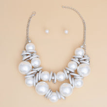 Load image into Gallery viewer, Necklace Jumbo White Pearl Silver Link Bib Set
