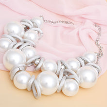 Load image into Gallery viewer, Necklace Jumbo White Pearl Silver Link Bib Set
