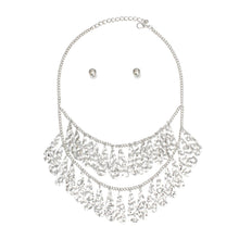 Load image into Gallery viewer, Bib Silver Tiered Teardrop Dangle Necklace Women
