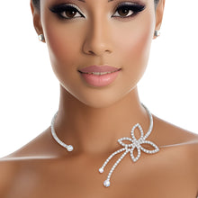 Load image into Gallery viewer, Memory Wire Choker Silver Rhinestone Butterfly Set

