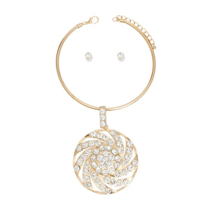 Pendant Gold Round Pinwheel Crystal Necklace