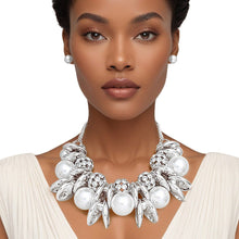 Load image into Gallery viewer, Necklace High Impact Silver Pearl Glam Bib Set
