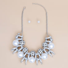 Load image into Gallery viewer, Necklace High Impact Silver Pearl Glam Bib Set
