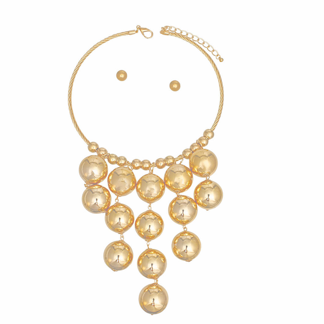 Necklace Gold Metal Ball Drop Bib Set for Women