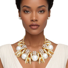 Load image into Gallery viewer, Necklace High Impact Gold Pearl Glam Bib Set Women
