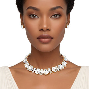 Jeweled Collar Gold Round Baguette Crystal Set