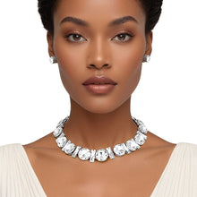 Load image into Gallery viewer, Jeweled Collar Silver Round Baguette Crystal Set
