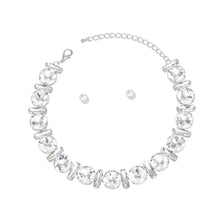 Load image into Gallery viewer, Jeweled Collar Silver Round Baguette Crystal Set
