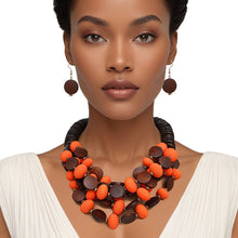 Load image into Gallery viewer, Necklace Orange and Coconut Wood Bead Set Women
