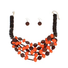 Load image into Gallery viewer, Necklace Orange and Coconut Wood Bead Set Women
