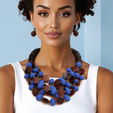 Load image into Gallery viewer, Beaded Royal Blue Coconut Wood Disc Necklace Women
