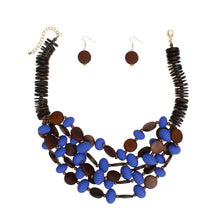 Load image into Gallery viewer, Beaded Royal Blue Coconut Wood Disc Necklace Women
