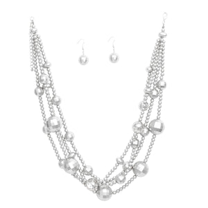 Necklace Matte Silver Disco Ball Bead Set Women