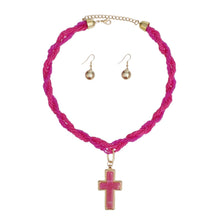 Load image into Gallery viewer, Pendant Fuchsia Twisted Bead Marbled Cross Necklace
