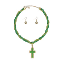 Load image into Gallery viewer, Pendant Green Twisted Bead Marbled Cross Necklace
