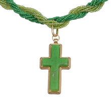 Load image into Gallery viewer, Pendant Green Twisted Bead Marbled Cross Necklace
