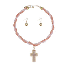 Load image into Gallery viewer, Pendant Pink Twisted Bead Marbled Cross Necklace
