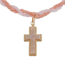 Load image into Gallery viewer, Pendant Pink Twisted Bead Marbled Cross Necklace
