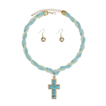 Load image into Gallery viewer, Pendant Turquoise Twisted Bead Cross Necklace
