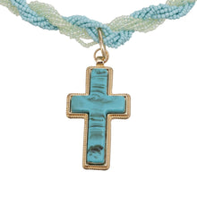 Load image into Gallery viewer, Pendant Turquoise Twisted Bead Cross Necklace
